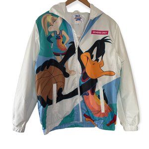 Members Only Space Jam A New Legacy Windbreaker Zip Up Jacket M White Daffy Bugs